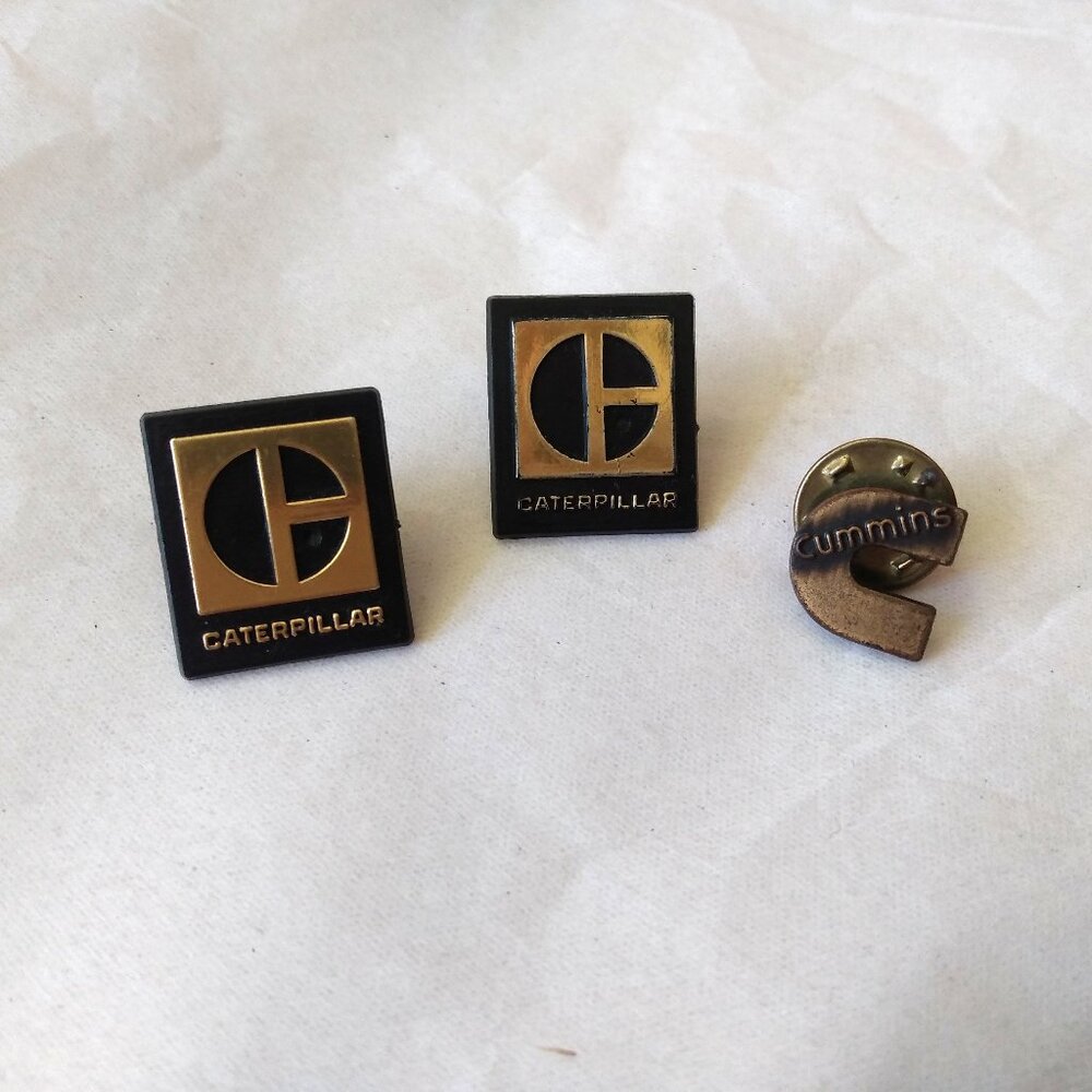 Cummins and Caterpillar Lapel Pins Lot of 3 Truck Engine Machinery Collectibles